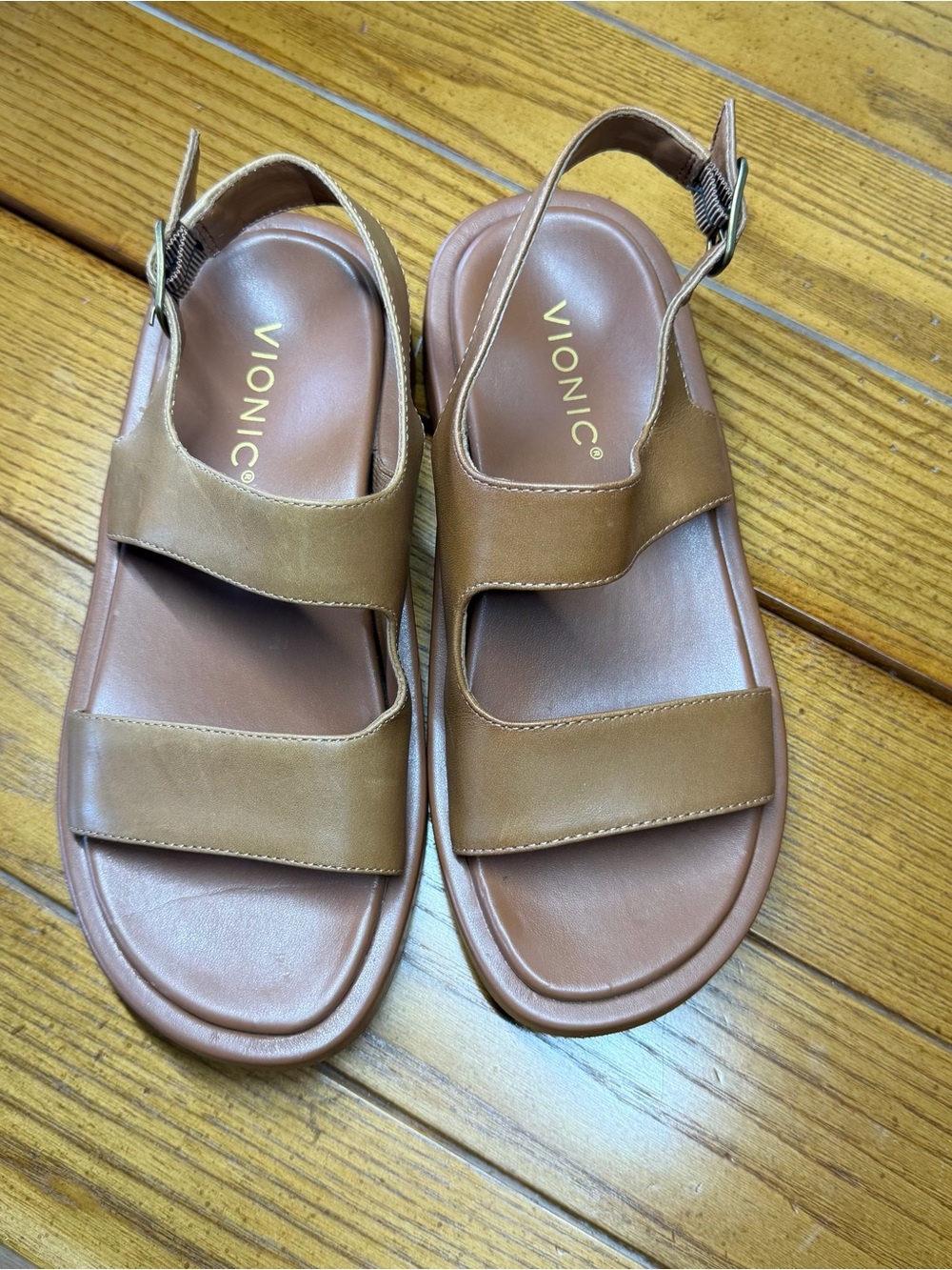 Vionic Madera Platform Sandals — Tan Leather — Size 5